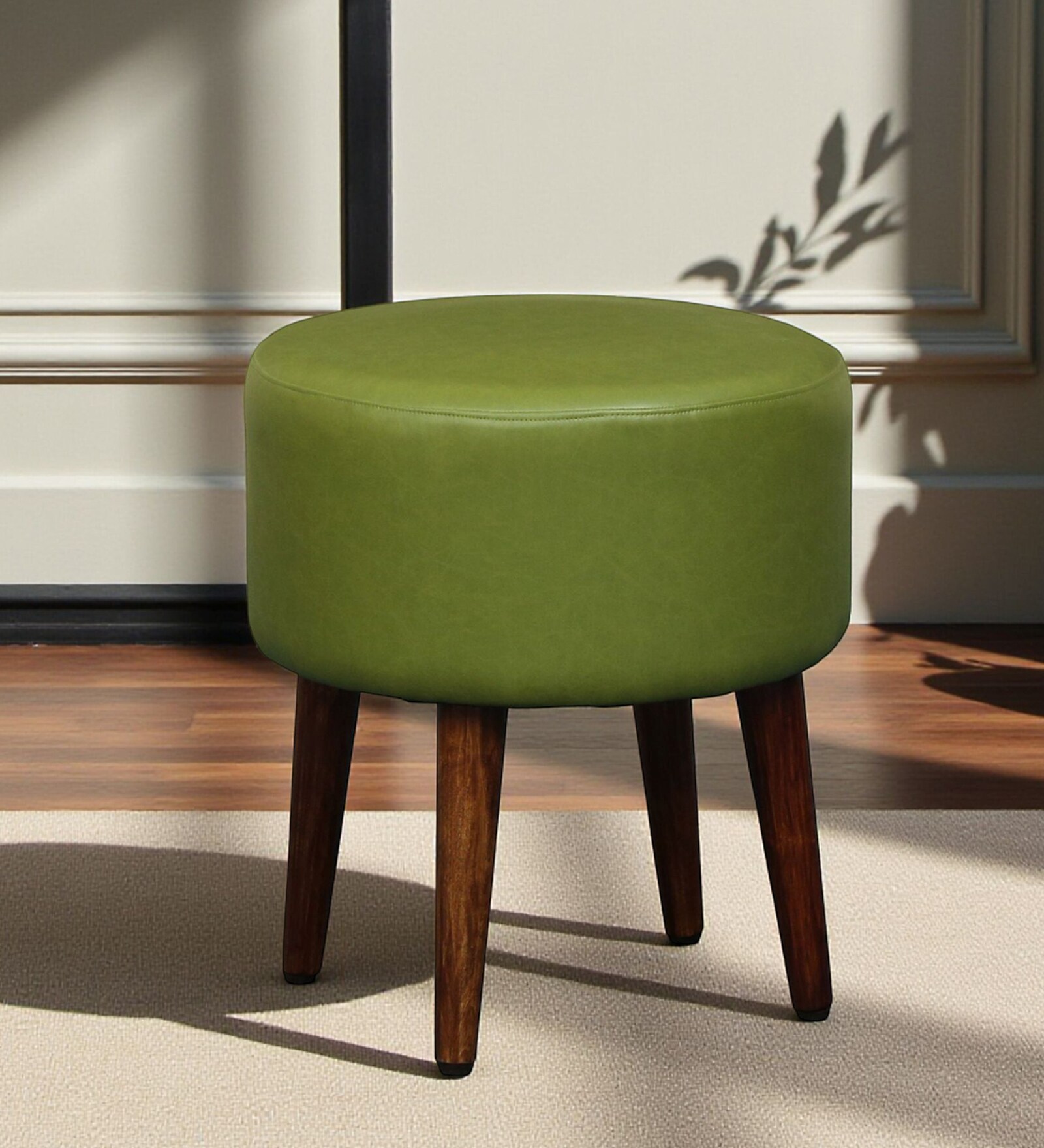 Bezel Leatherette Seating Stool In Green Colour