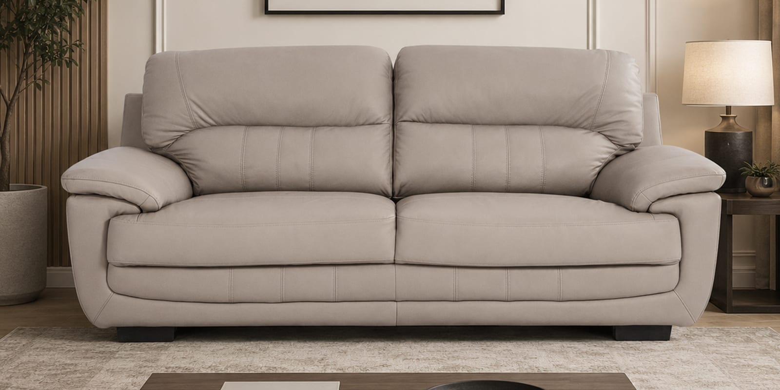 Beijing Half Leather 3 Seater Sofa In Ghost White Color