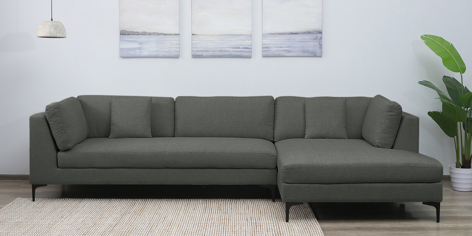 Belita Fabric LHS Sectional Sofa (3 + Lounger) in Pebble Grey Colour