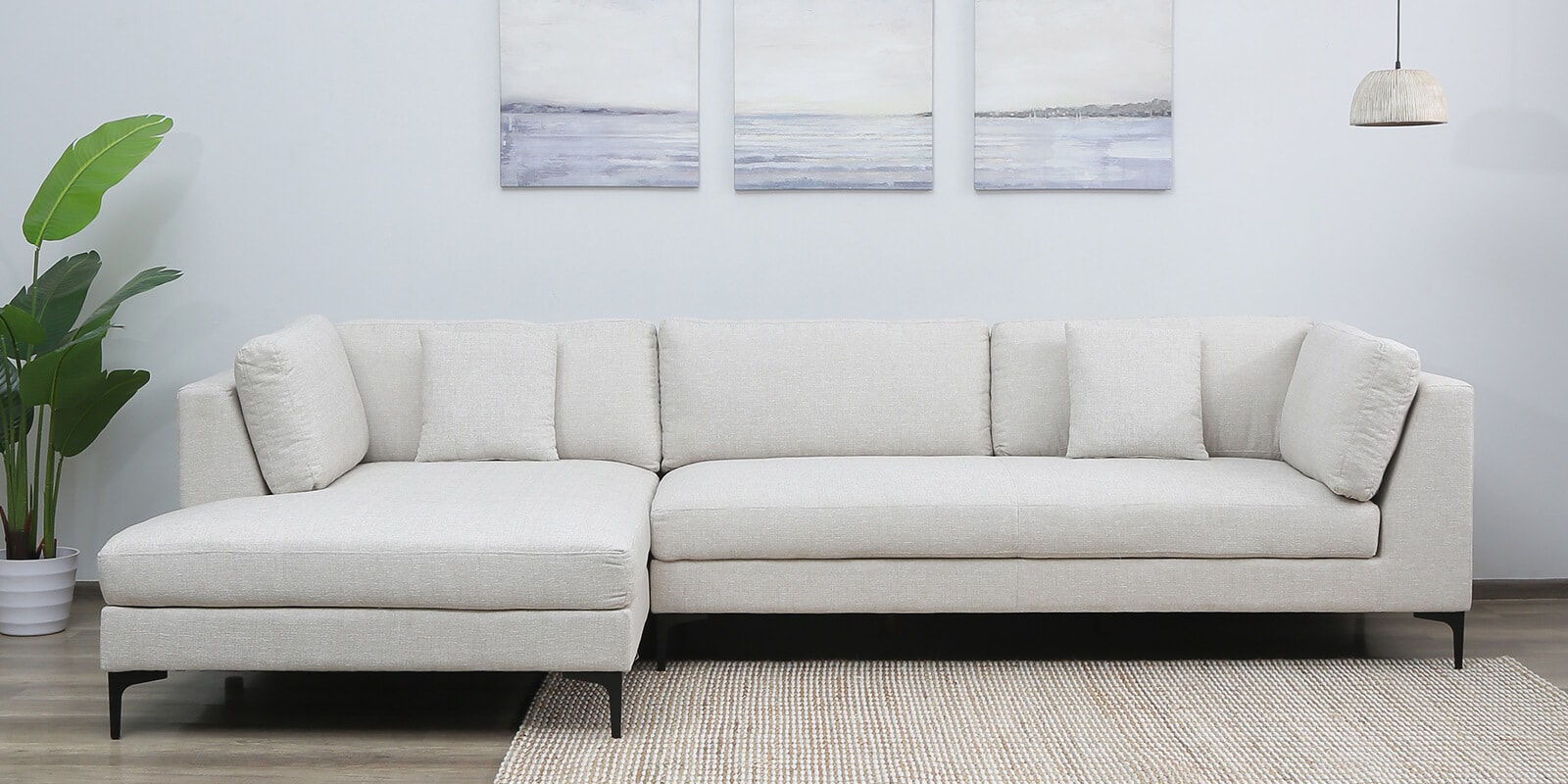 Belita Fabric RHS Sectional Sofa (3 + Lounger) in Greige Colour