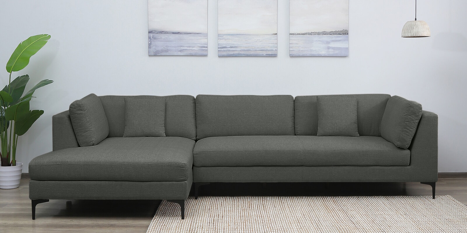 Belita Fabric RHS Sectional Sofa (3 + Lounger) In Pebble Grey Colour
