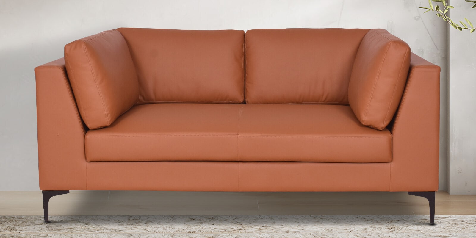 Belita Leatherette 2 Seater Sofa In Tan Colour