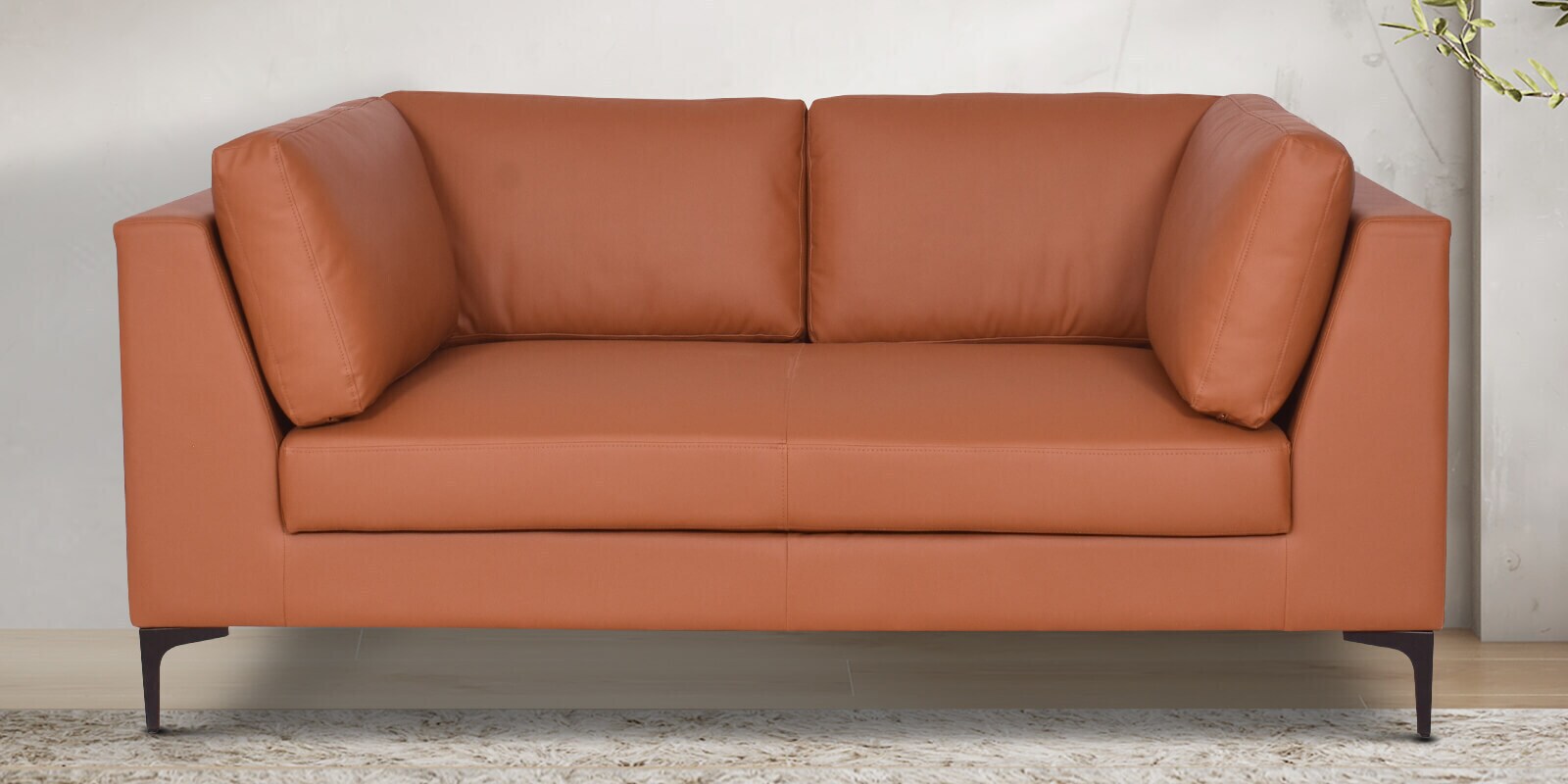 Belita Leatherette 2 Seater Sofa In Tan Colour