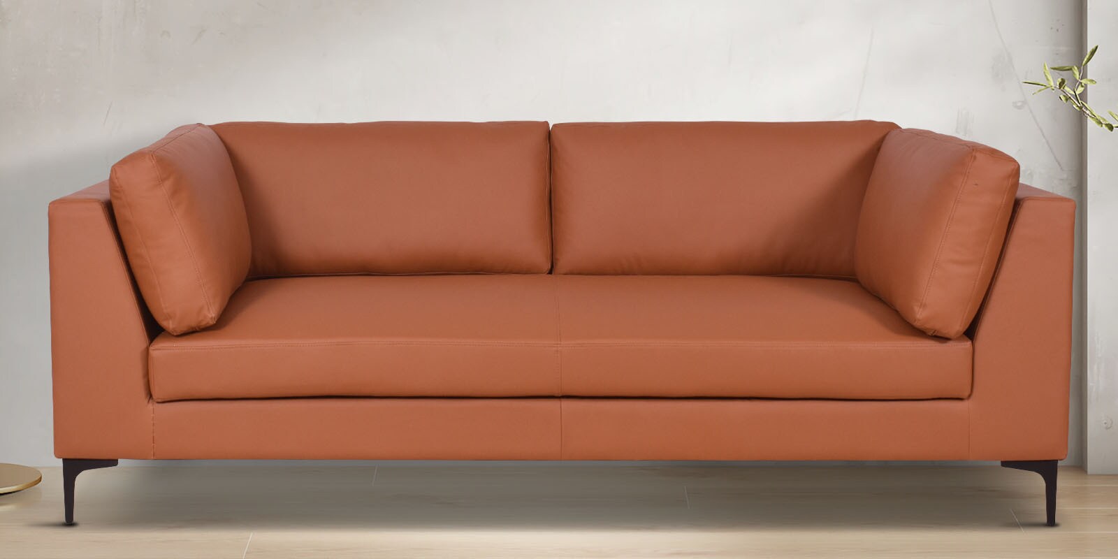 Belita Leatherette 3 Seater Sofa In Tan Colour