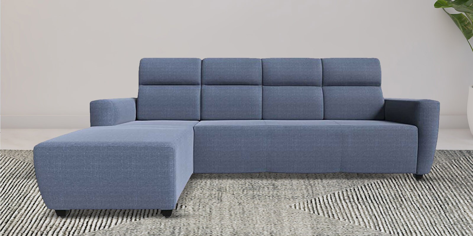 Buy Belize Fabric 5 Seater RHS Sectional Sofa In Omega Blue Colour at
