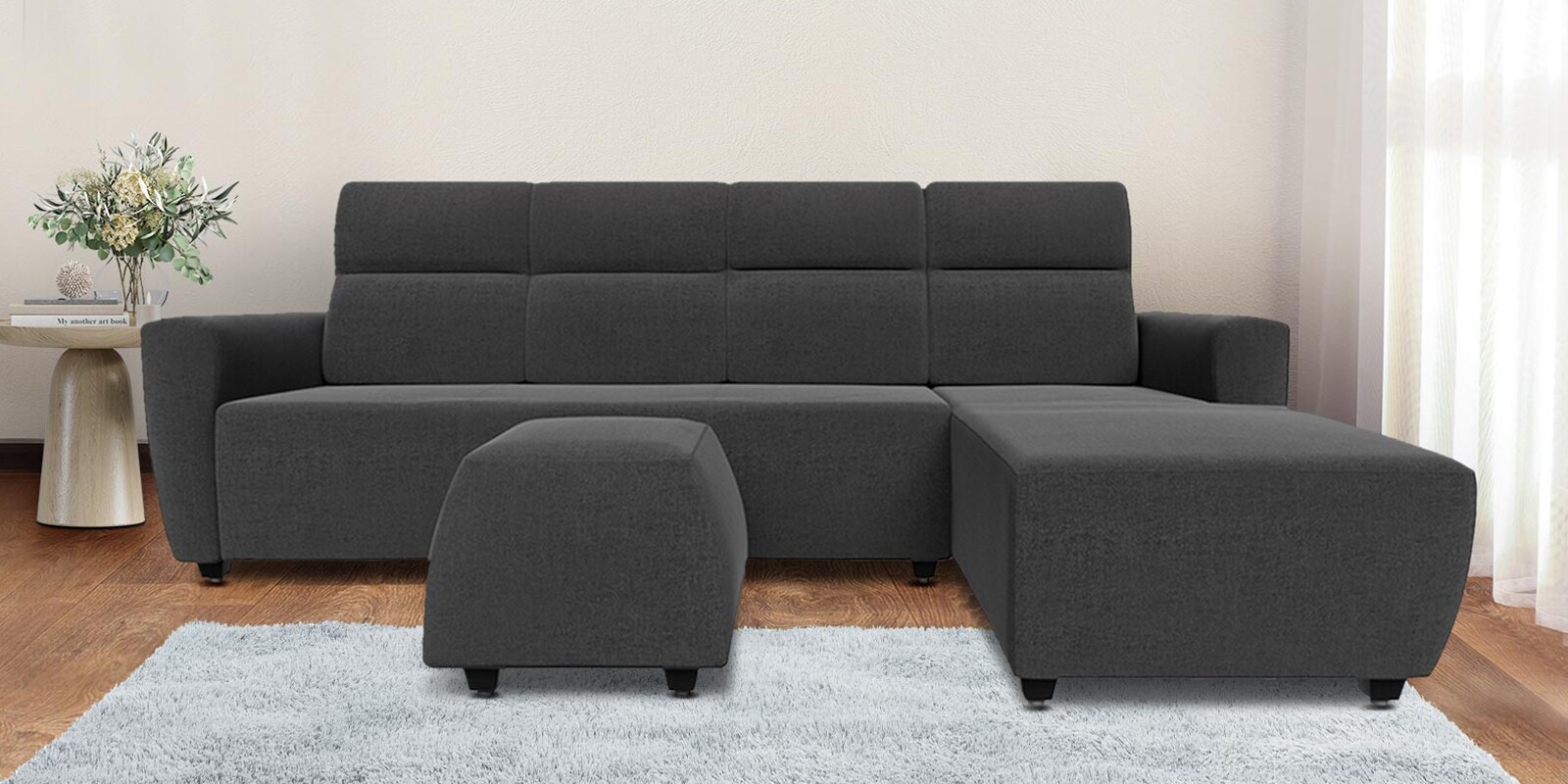 Buy Belize Fabric LHS Sectional Sofa In Charcoal Grey Colour at 28 OFF