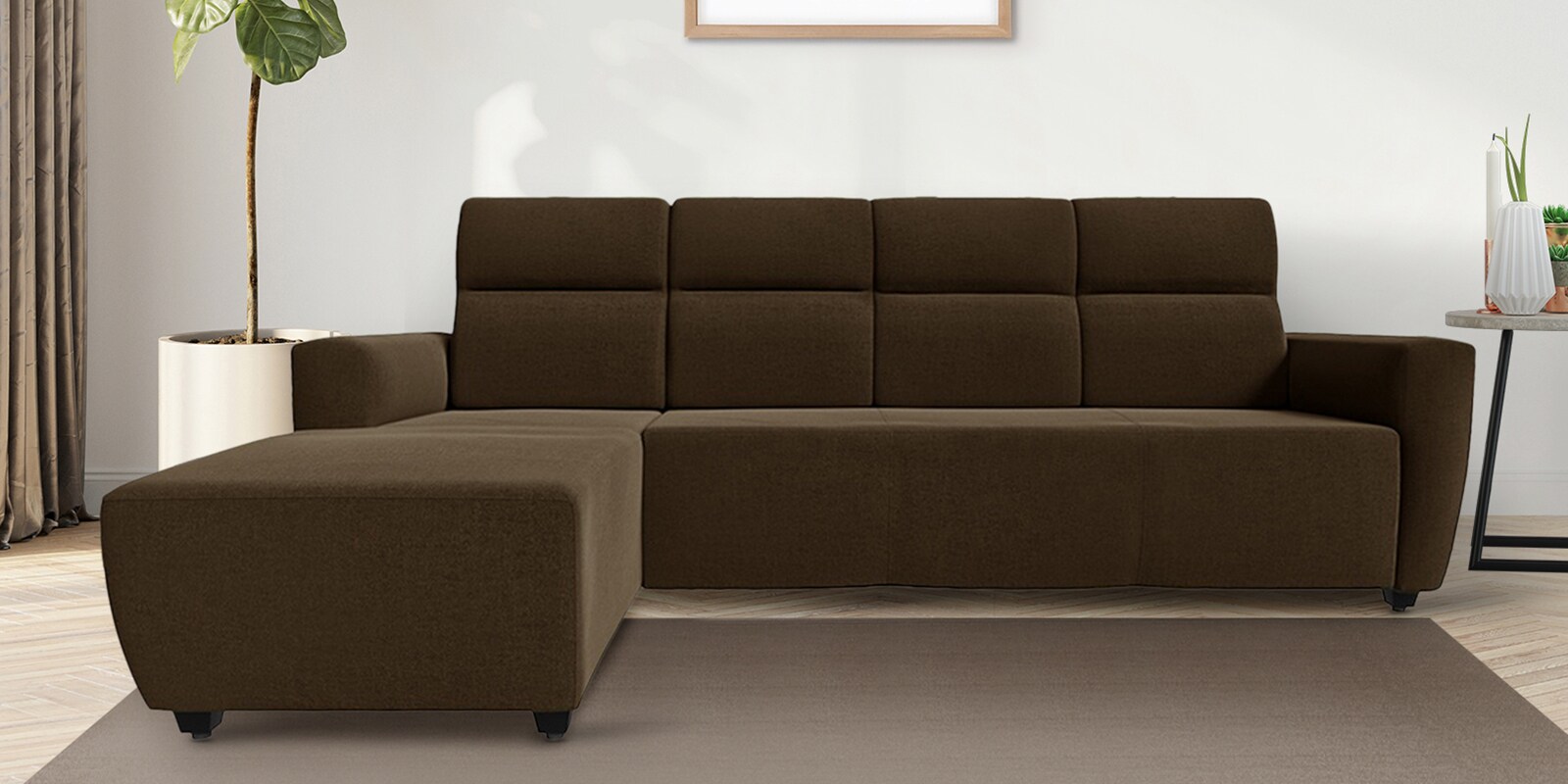 Buy Belize Fabric RHS Sectional Sofa In Dark Earth Colour at 27 OFF by