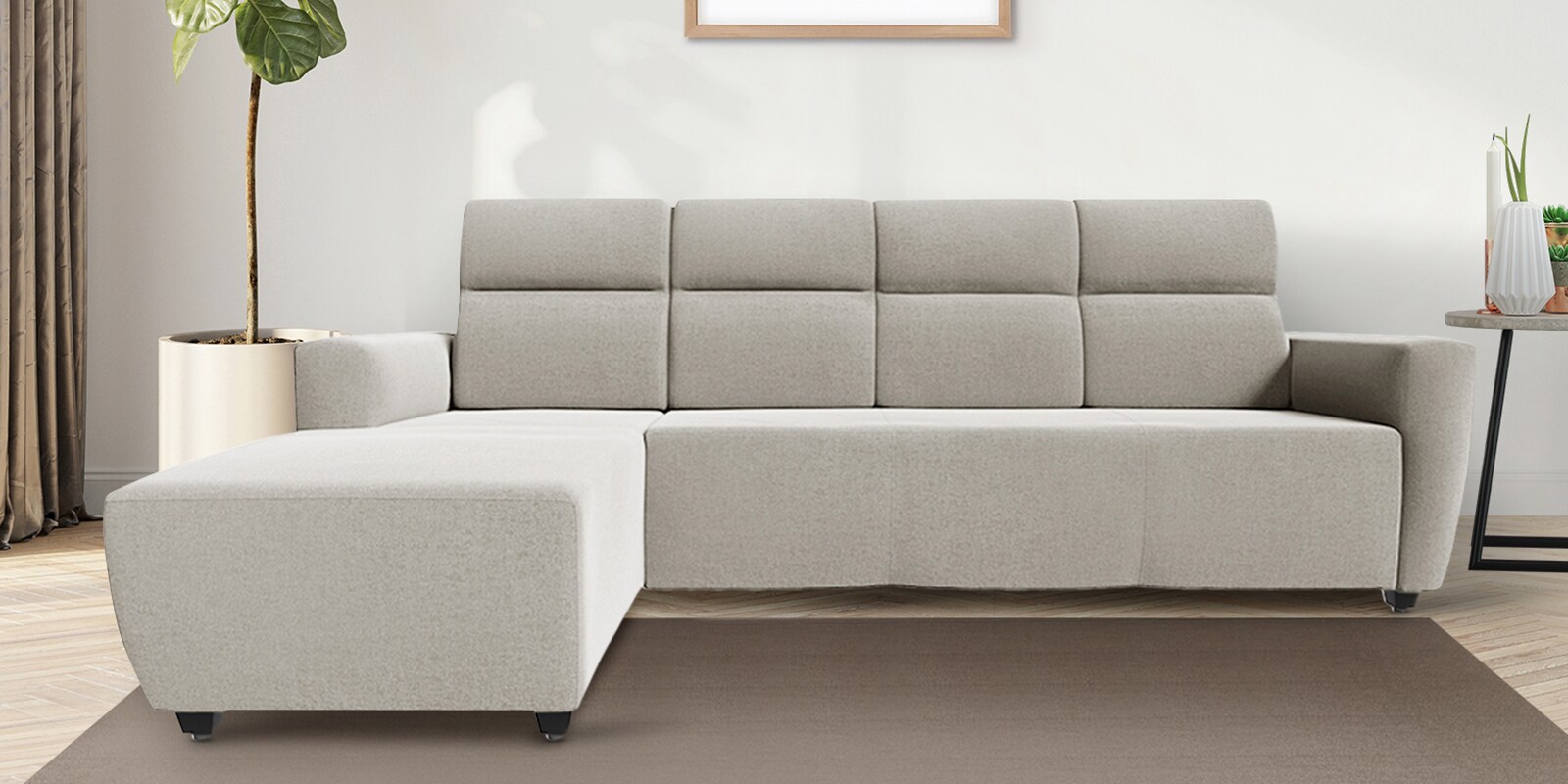 Buy Belize Fabric RHS Sectional Sofa In White Colour at 27 OFF by