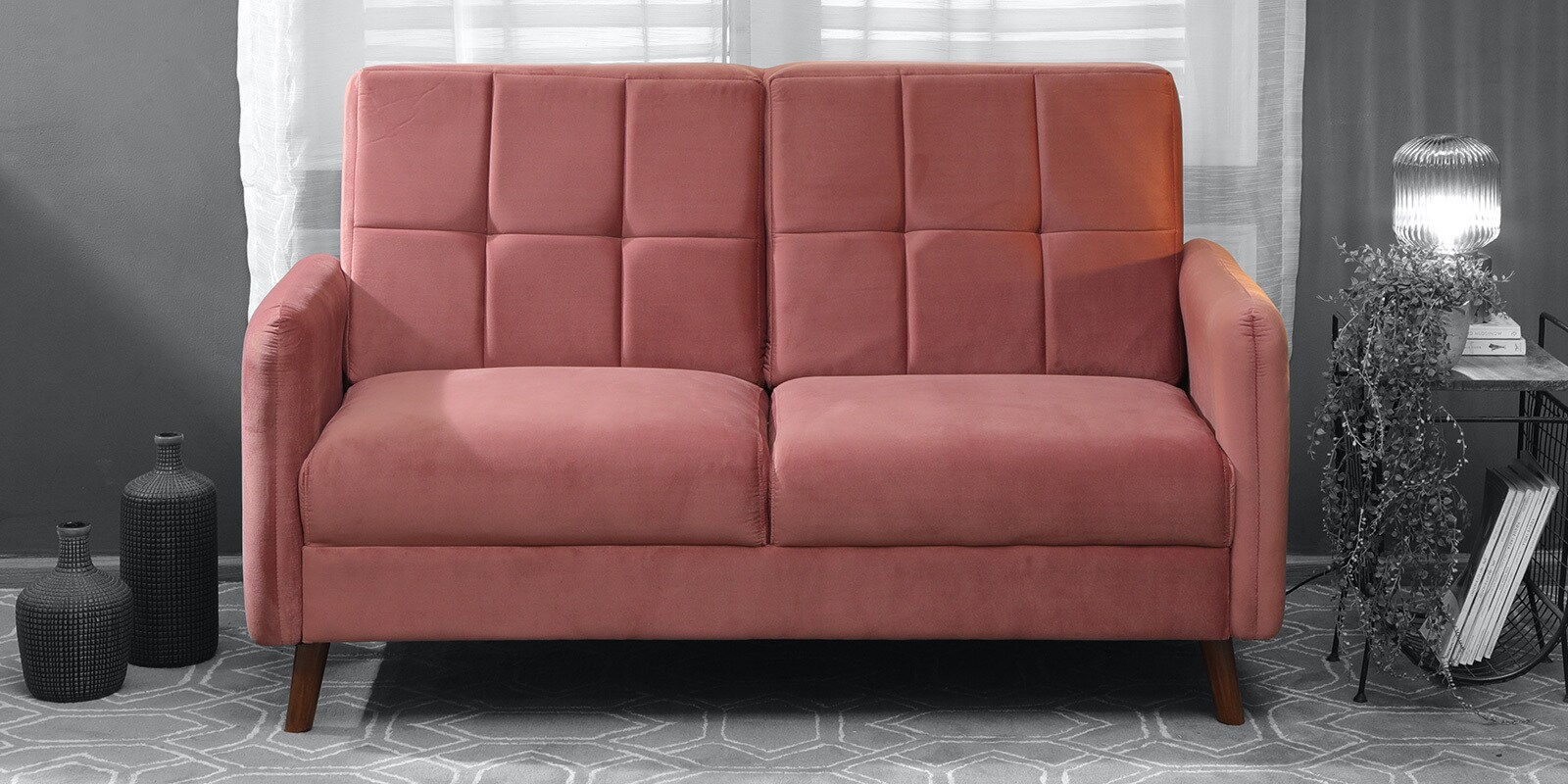 Benicio Velvet 2 Seater Sofa In Blush Pink Colour