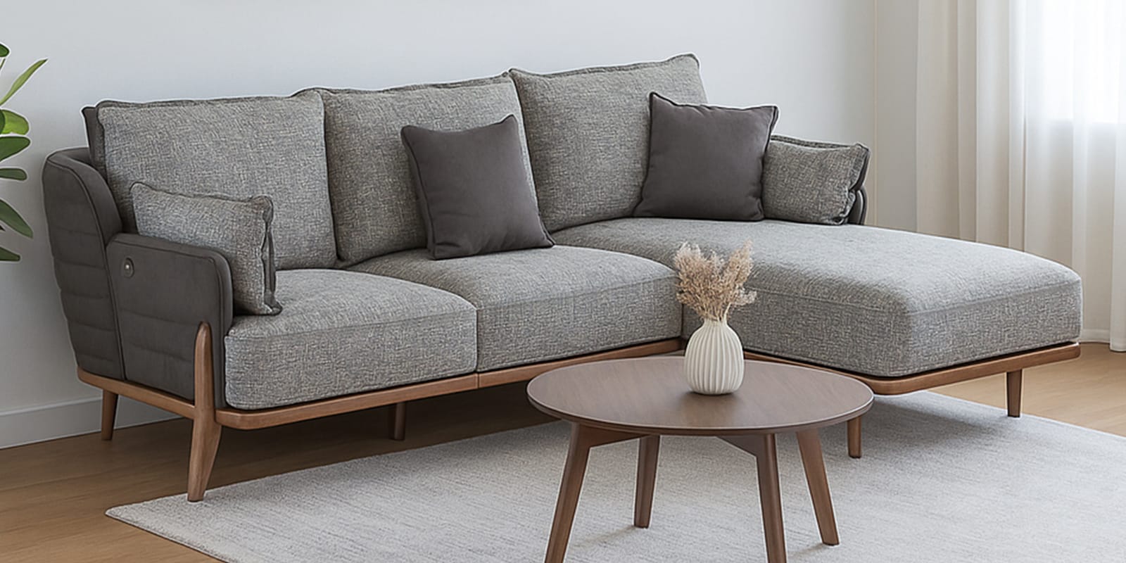 Bentley Fabric Sectional Sofa In Grey Colour