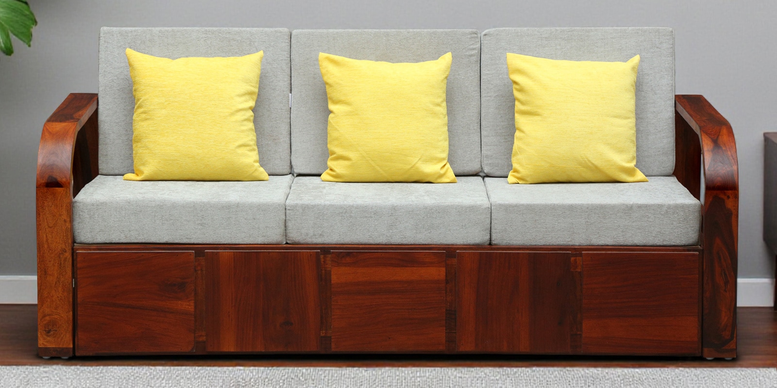 Bergen Sheesham Wood 3 Seater Sofa In Honey Oak Finish