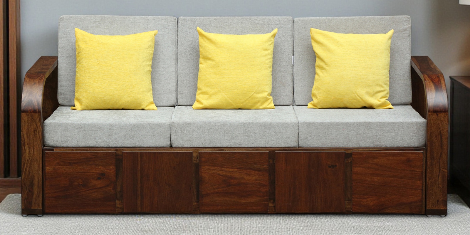 Bergen Sheesham Wood 3 Seater Sofa In Provincial Teak Finish