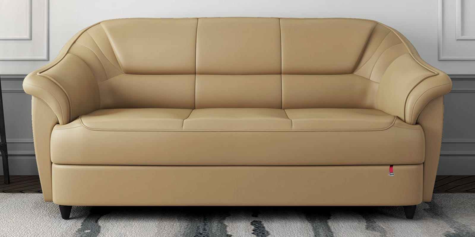 mushroom leather colored sofa