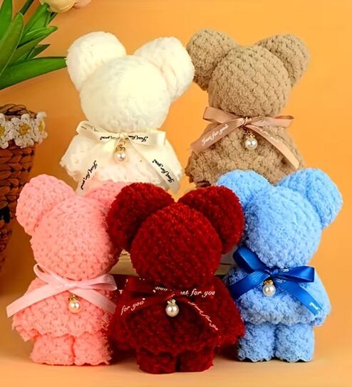 (1Pc) Assorted Teddy Bear Shaped Coral Fleece Soft Face Towel