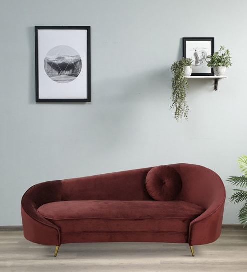 Beato Velvet Chaise Lounger in Wine Red Colour