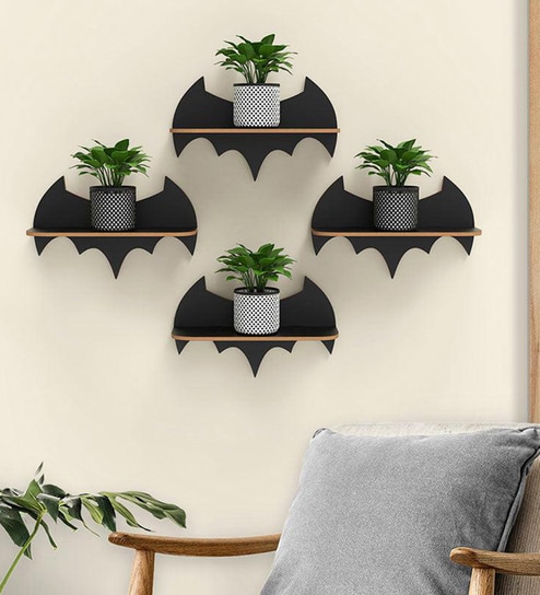 Beautiful Design Batman Shaped Wooden Wall Shelf Set Of Four
