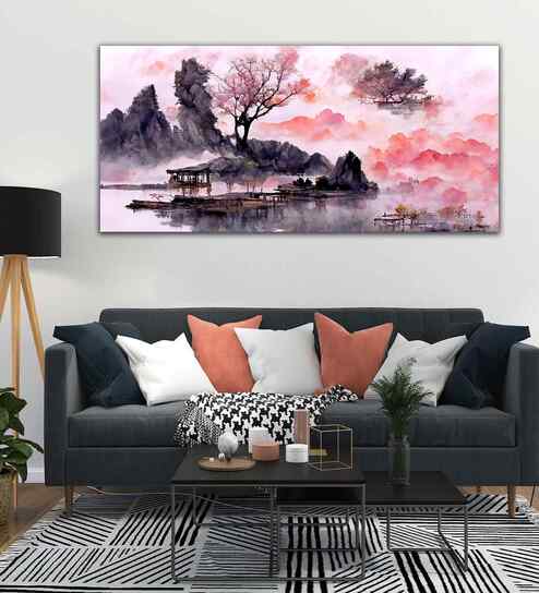 Beautiful Lake View Watercolor Canvas Wall Painting
