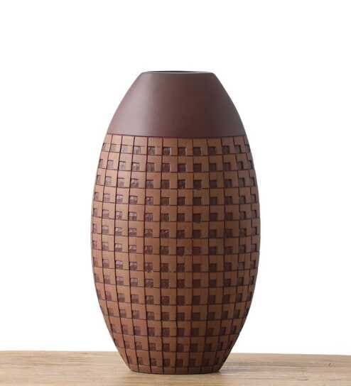 Beautiful Oval Shaped Brown Resin Vase (Brown)