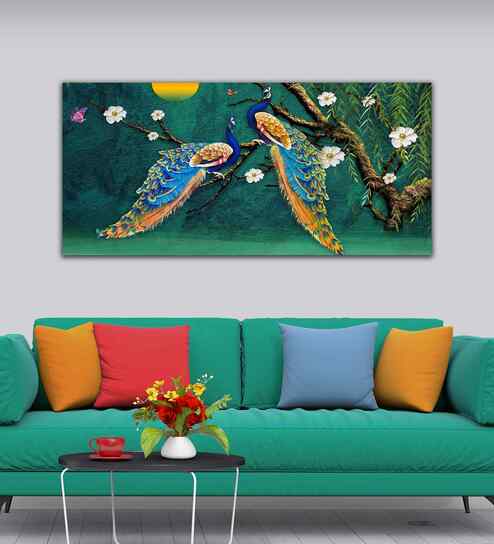 Beautiful Pair Of Peacock Canvas Wall Painting