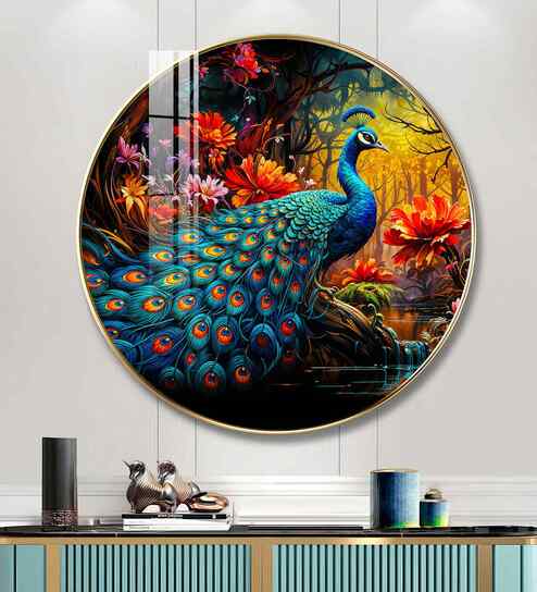Beautiful Peacock Acrylic Round Wall Art