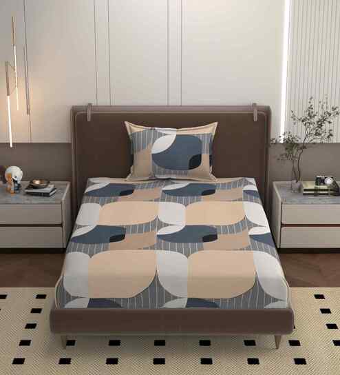 Beige 250 Tc Cotton Bedsheet With 1 Pillow Covers