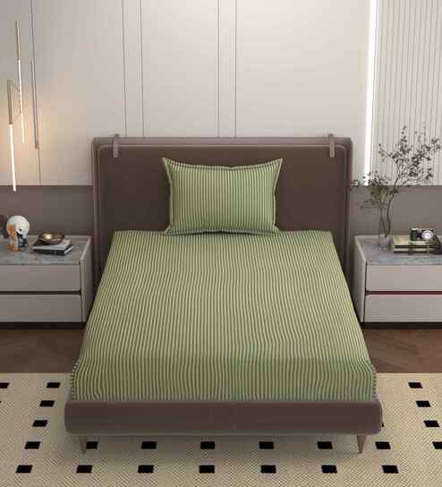 Green 250 Tc Cotton Bedsheet With 1 Pillow Covers