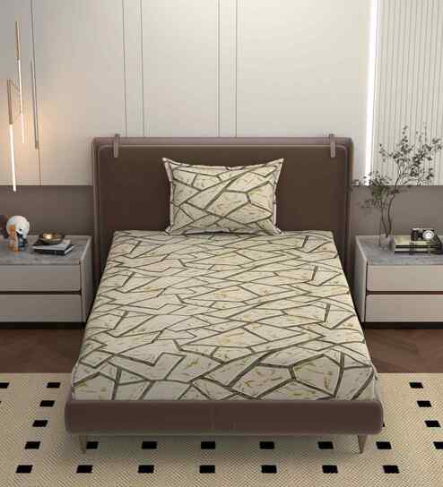 Beige 250 Tc Cotton Bedsheet With 1 Pillow Covers