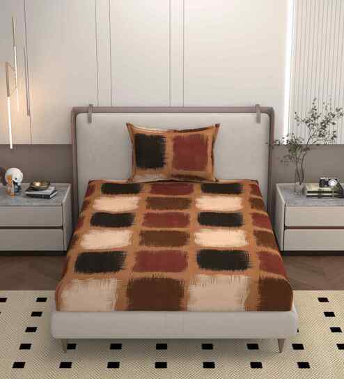 Brown 250 Tc Cotton Bedsheet With 1 Pillow Covers