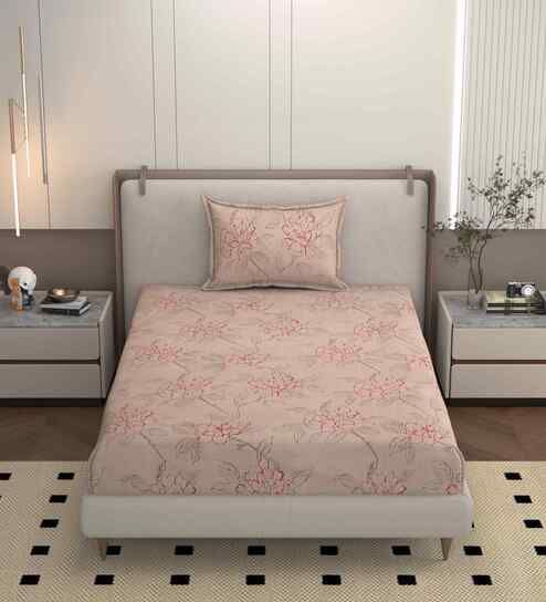 Pink 250 Tc Cotton Bedsheet With 1 Pillow Covers