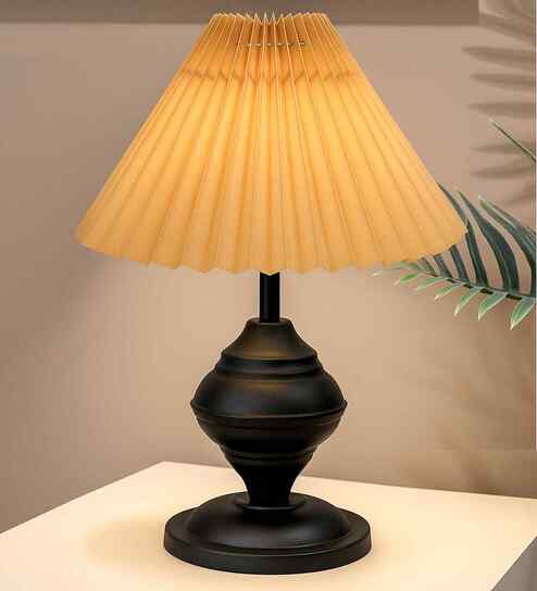 Brown Bedside Black Table Lamp with Fabric Shade