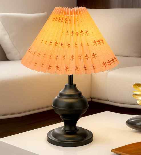 Brown Bedside Black Table Lamp with Fabric Shade
