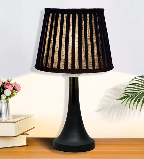 Bedside Black Table Lamp with Fabric Shade