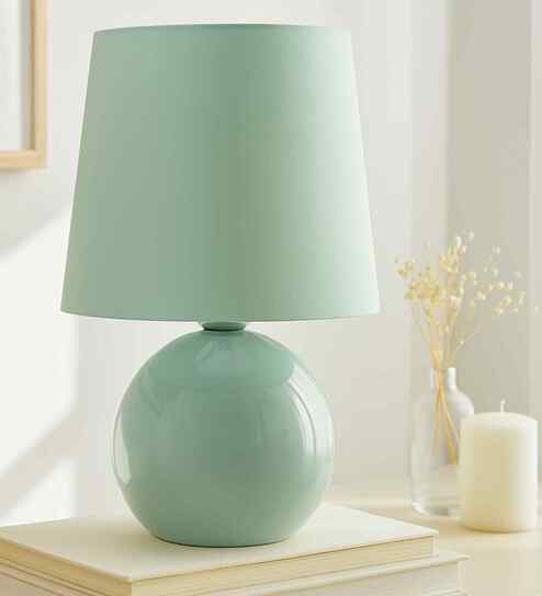 Bedside Ceramic Table Lamp with Mint Green Fabric Shade
