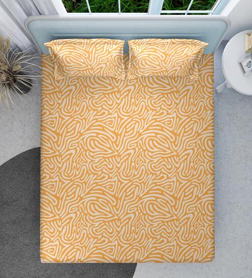 Beeswax Abstract 144 TC Cotton Queen Sized Double Bedsheet with 2 Pillow Covers Organic Flow Collection