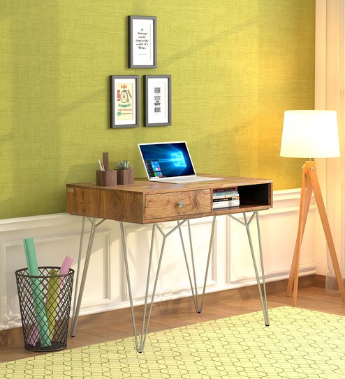 Behounek Solid Wood Writing Table In Natural Acacia Finish