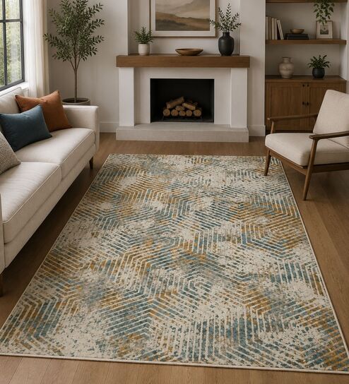 sapana carpet-mats Beige & Blue Contemporary PP Heatset 6 x 9 Feet Machine -Made Carpet-picture-37