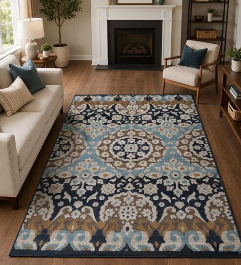 sapana carpet-mats Beige & Blue Traditional PP Heatset 4 x 6 Feet Machine -Made Carpet-picture-19