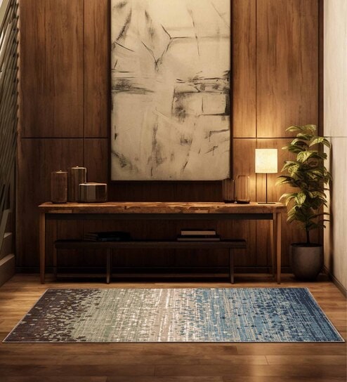Beige & Brown Abstract Polyester 3 x 5 Feet Machine Made Carpet