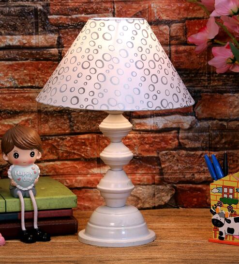 Beige & Gold Shade Table Lamp With Metal Base By Foziq