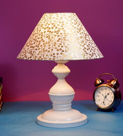 Beige & Gold Shade Table Lamp With Metal Base By Foziq