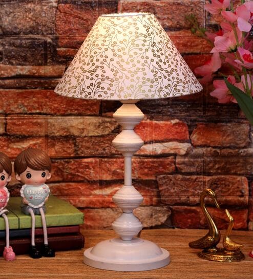 Beige & Gold Shade Table Lamp With Metal Base By Foziq