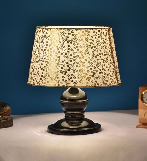 Beige & Gold Shade Table Lamp With Metal Base By Foziq