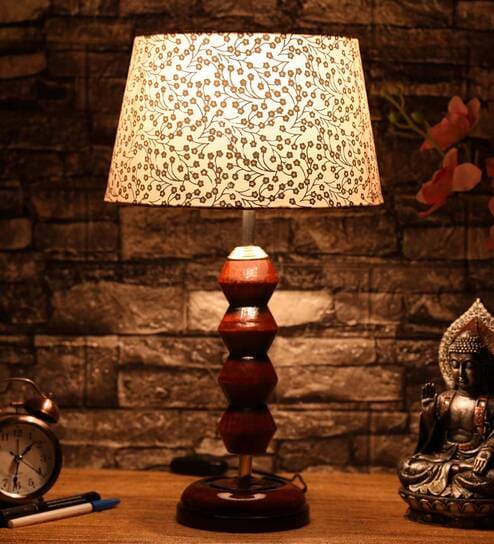Petunia Beige and Gold Fabric Shade Night Lamp With Wood Base By BrightDaisy