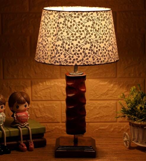 Chelsfield Beige and Gold Fabric Shade Night Lamp With Wood Base By BrightDaisy