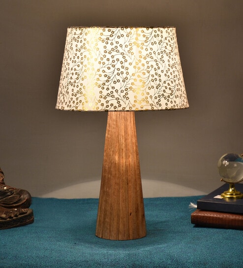 Skyline Beige and Gold Fabric Shade Night Lamp With Wood Base By BrightDaisy