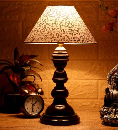 Estelle Beige and Gold Fabric Shade Night Lamp With Wood Base By BrightDaisy
