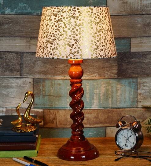 Siena Beige and Gold Fabric Shade Night Lamp With Wood Base By BrightDaisy