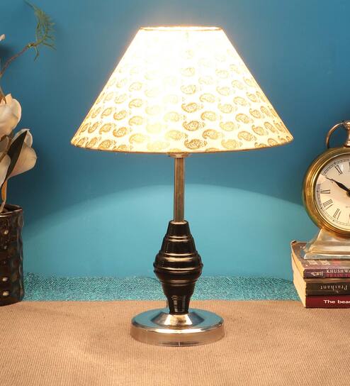 Beige & Gold Shade With Black & Crome Base by Foziq