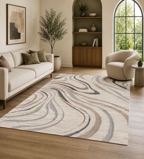 Beige & Grey Contemporary Freize 6 x 9 Feet Machine -Made Carpet-image-20