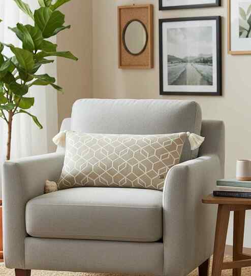 Beige & Natural 100% Combed Cotton Trellis 12X20 Inches Knitted Cushion Cover